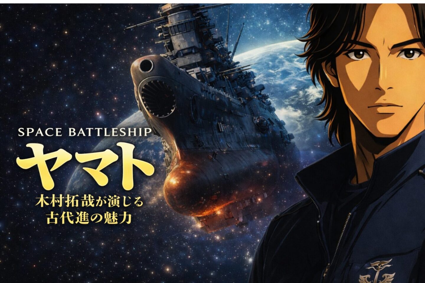 SPACE BATTLESHIP ヤマトで古代進を演じる木村拓哉と宇宙戦艦ヤマトのイメージビジュアル
