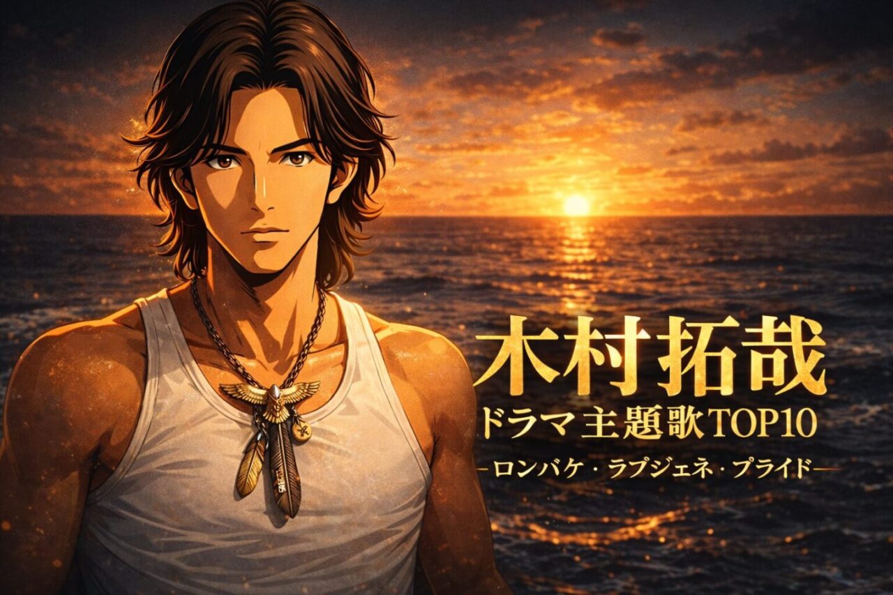 木村拓哉ドラマ主題歌TOP10 ロンバケ ラブジェネ プライドをテーマにした夕陽の海背景のアイキャッチ画像